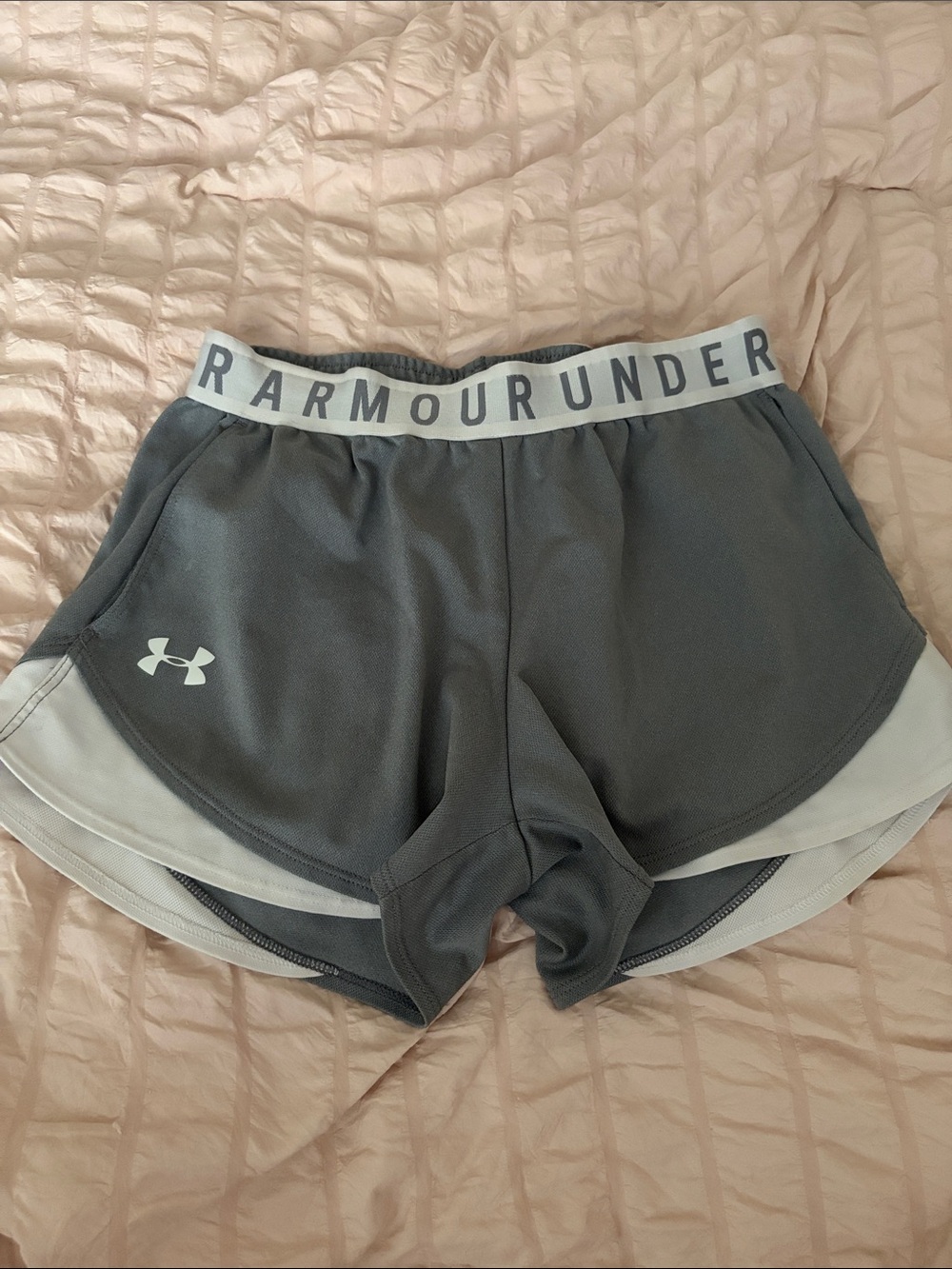 Under Armour Women’s Gray Layered Athletic Shorts with White Waistband